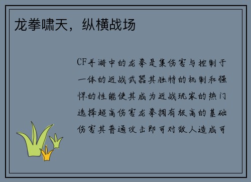 龙拳啸天，纵横战场